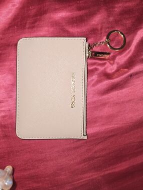 Michael Kors Pale Pink Saffiano Leather Zip Card Case Keyring